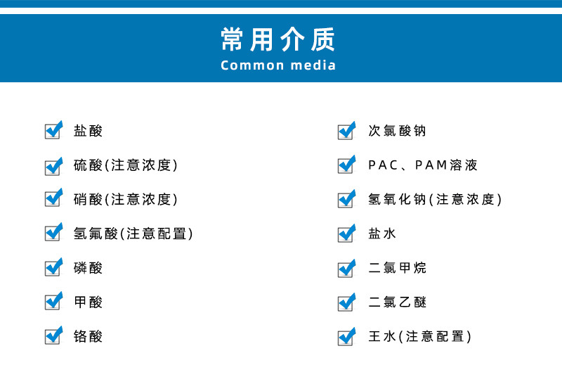 氟塑料磁力泵適用介質(zhì)